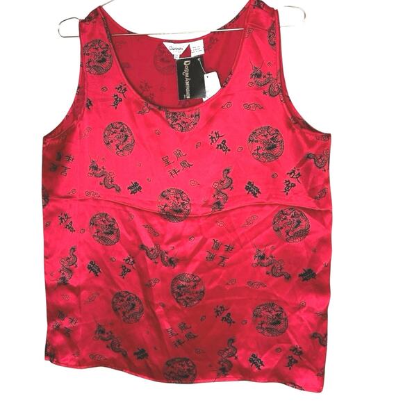 Vtg Dorman 100% Silk Asian Inspired Top Sleeveless Tank Red Dragon XL - Picture 1 of 8